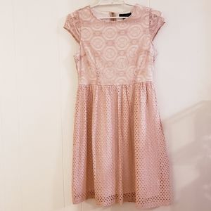 Candalite Dress Medium Blush Pink Short Cap Sleeve Eyelet Design
